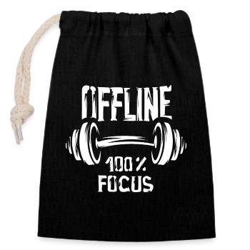 offline fitness gym - 100% focus - Verschließbarer Geschenkbeutel aus Baumwolle (14x20cm) - Schwarz - Vorne