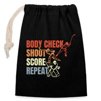 Le dicton du hockey sur glace - Sac cadeau en coton avec cordon (14 x 20 cm) - noir - Devant