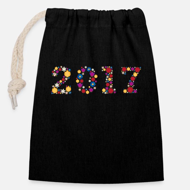 Fleurs 2017 - Sac cadeau en coton avec cordon (14 x 20 cm) - noir