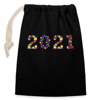 Fleurs 2021 - Sac cadeau en coton avec cordon (14 x 20 cm) - noir - Devant