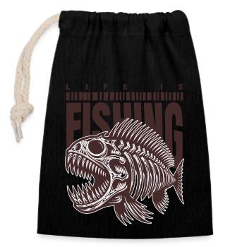 Fishing Skull – Poisson squelette pour les fans inconditionnels - Sac cadeau en coton avec cordon (14 x 20 cm) - noir - Devant