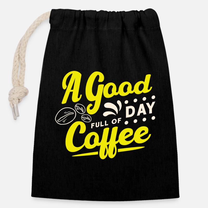 Good day starts with coffee - Closable cotton gift bag (14x20cm) - black