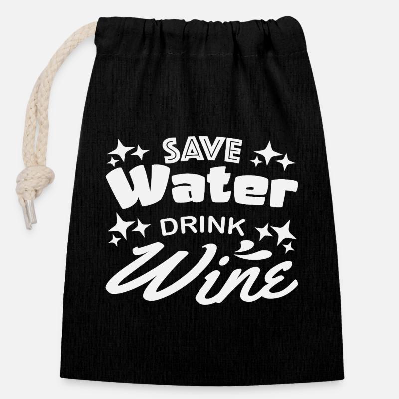 Économiser l’eau boire le vin - Sac cadeau en coton avec cordon (14 x 20 cm) - noir