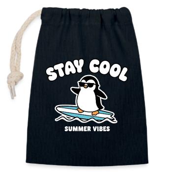Restez au frais Penguin Surf Été - Sac cadeau en coton avec cordon (14 x 20 cm) - bleu marine - Devant