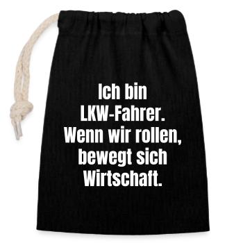 LKW Fahrer Wirtschaft in Bewegung - Verschließbarer Geschenkbeutel aus Baumwolle (14x20cm) - Schwarz - Vorne