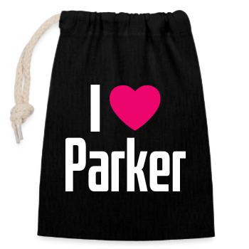 I Love Parker Pinkes Herz Ich liebe Parker - Verschließbarer Geschenkbeutel aus Baumwolle (14x20cm) - Schwarz - Vorne