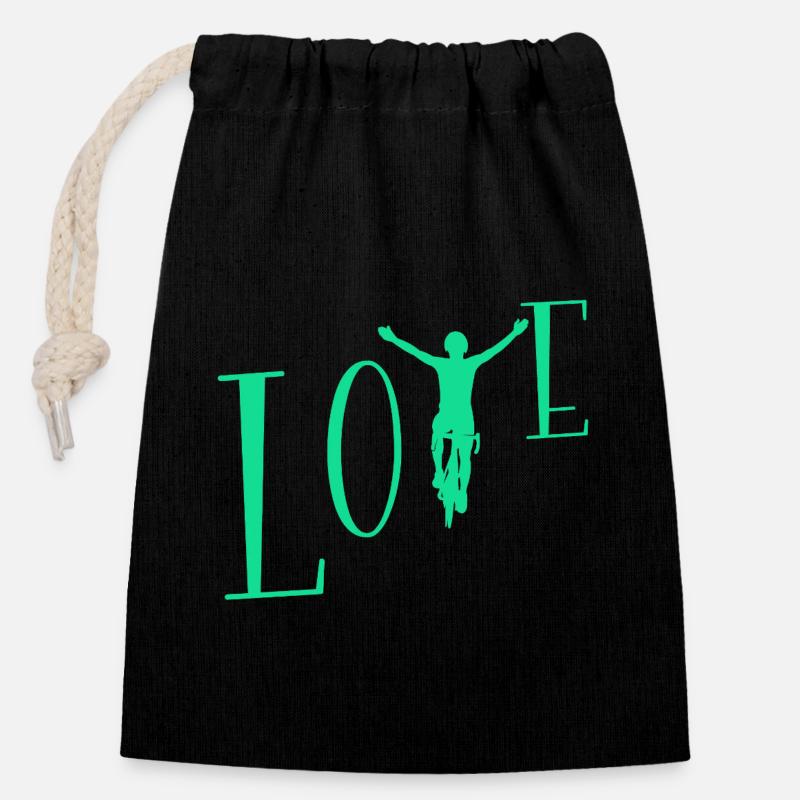 Love cycling - Closable cotton gift bag (14x20cm) - black
