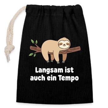 Langsamer Sloth Tempo Design - Verschließbarer Geschenkbeutel aus Baumwolle (14x20cm) - Schwarz - Vorne