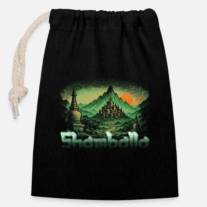 Coucher de soleil de Shamballa - Sac cadeau en coton avec cordon (14 x 20 cm) - noir