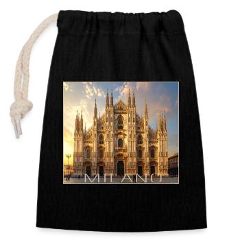 Mailand, Milano, Dom - Verschließbarer Geschenkbeutel aus Baumwolle (14x20cm) - Schwarz - Vorne