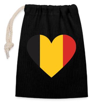 Humour,Belge, belgique, drapeau, frite, frites - Sac cadeau en coton avec cordon (14 x 20 cm) - noir - Devant
