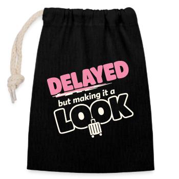 Travel anxiety humor, airport chaos, flying is - Closable cotton gift bag (14x20cm) - black - Front