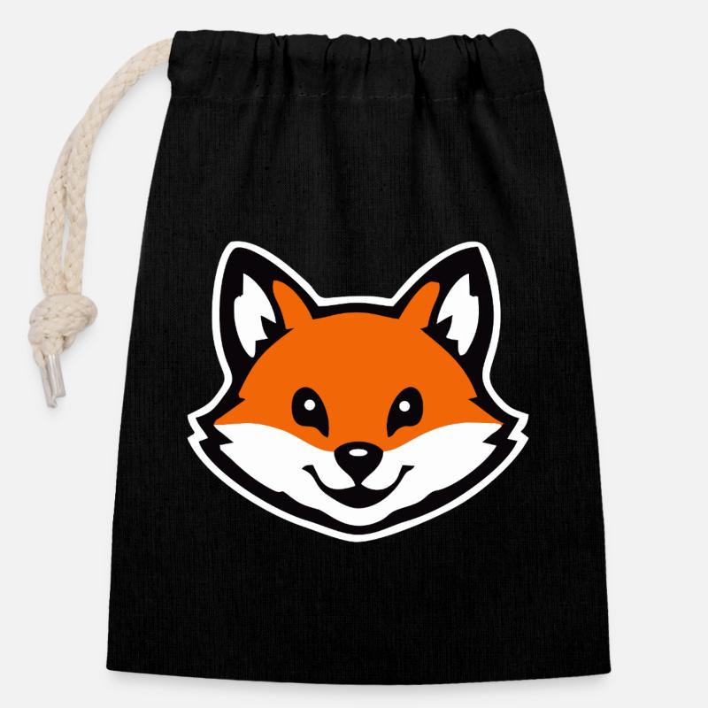 Dessin animé autocollant Fox Face - Sac cadeau en coton avec cordon (14 x 20 cm) - noir
