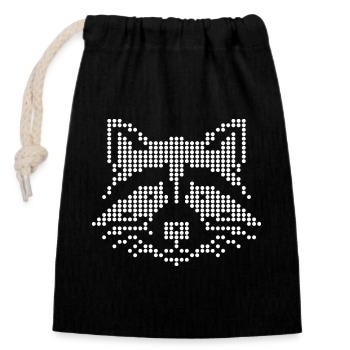 Motif géométrique pointé de raton laveur - Sac cadeau en coton avec cordon (14 x 20 cm) - noir - Devant