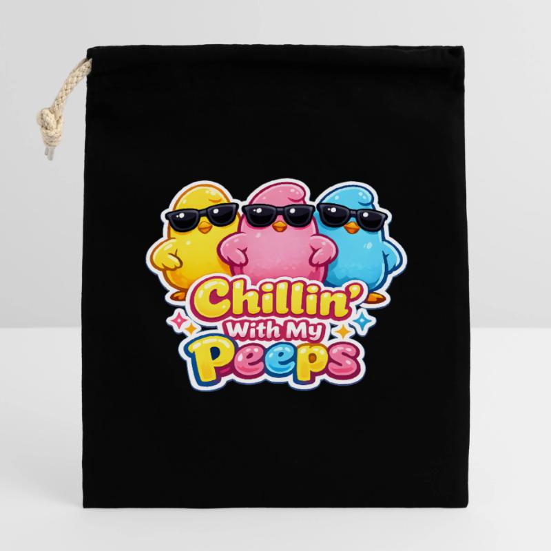 Relaxer avec mes gars Joyeuses Pâques Pâques Poussin Sac cadeau en coton avec cordon (14 x 20 cm)
