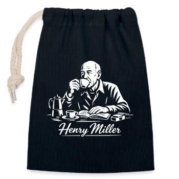 Henry Miller Literarische Kaffeepause - Verschließbarer Geschenkbeutel aus Baumwolle (14x20cm) - Navy - Vorne