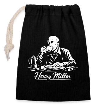 Henry Miller Literarische Kaffeepause - Verschließbarer Geschenkbeutel aus Baumwolle (14x20cm) - Schwarz - Vorne