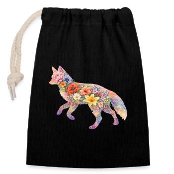 Fleurs en forme d’aquarelle en forme de renards - Sac cadeau en coton avec cordon (14 x 20 cm) - noir - Devant