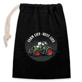 Farm Life – Green Tractor Vintage Halftone - Closable cotton gift bag (14x20cm) - black - Front