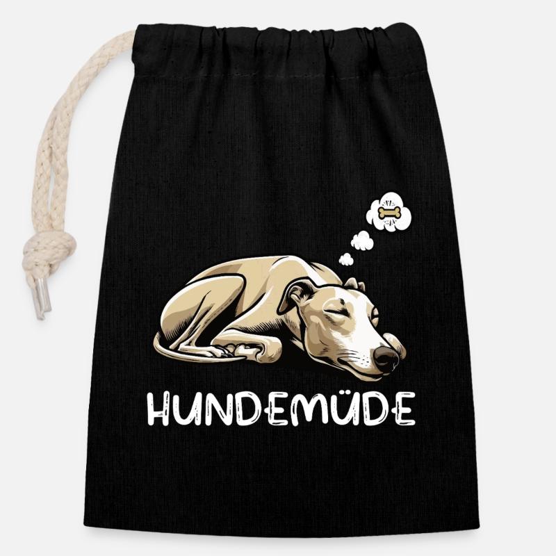 Hundemüde Whippet Windhund Whippets Whippethalter - Verschließbarer Geschenkbeutel aus Baumwolle (14x20cm) - Schwarz
