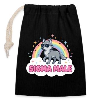 Sigma Male Wolf – Funny Meme Design - Closable cotton gift bag (14x20cm) - black - Front