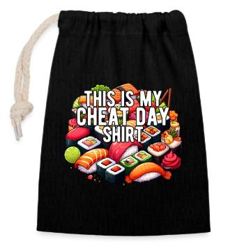Cheat Day Sushi GYM Body Building Nutrition Funny - Closable cotton gift bag (14x20cm) - black - Front