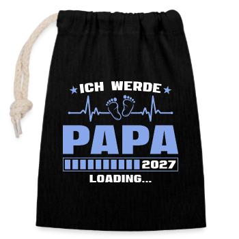 Ich werde Papa 2027 – Werdender Vater - Verschließbarer Geschenkbeutel aus Baumwolle (14x20cm) - Schwarz - Vorne