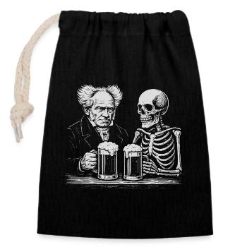 Arthur Schopenhauer trinkt Bier mit Skelett - Verschließbarer Geschenkbeutel aus Baumwolle (14x20cm) - Schwarz - Vorne