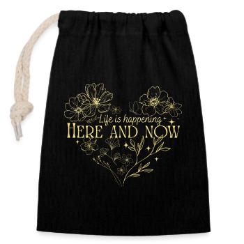 Here and Now - Closable cotton gift bag (14x20cm) - black - Front