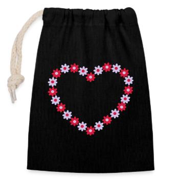 Un cœur de fleurs - Sac cadeau en coton avec cordon (14 x 20 cm) - noir - Devant