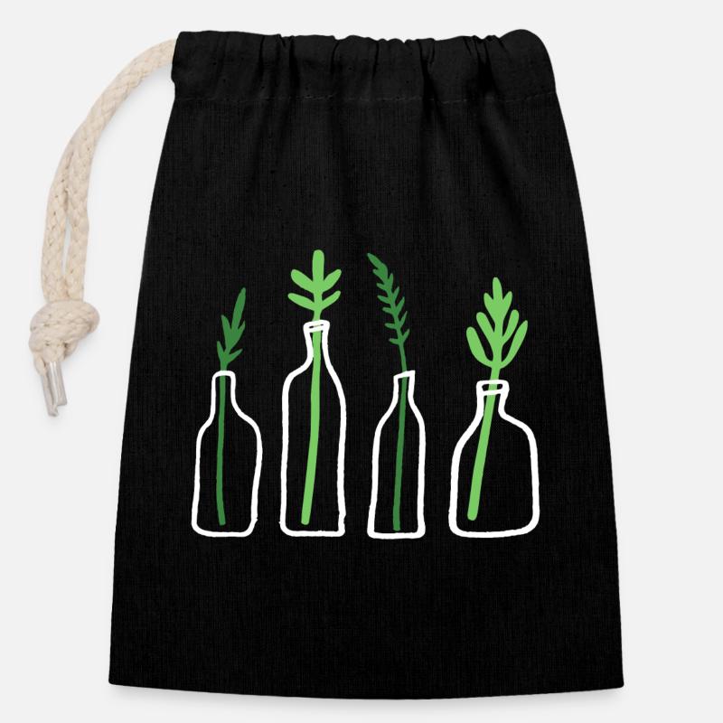 Pflanzengrafik Plant In Bottle - Verschließbarer Geschenkbeutel aus Baumwolle (14x20cm) - Schwarz
