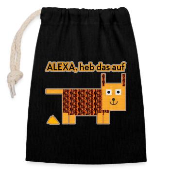Alexa, heb das auf! - Verschließbarer Geschenkbeutel aus Baumwolle (14x20cm) - Schwarz - Vorne