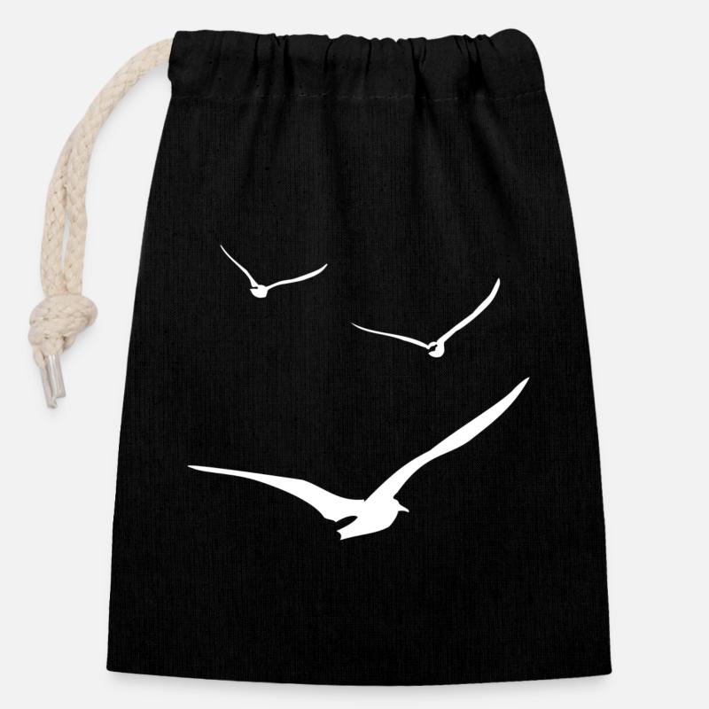 vol de mouettes - Sac cadeau en coton avec cordon (14 x 20 cm) - noir