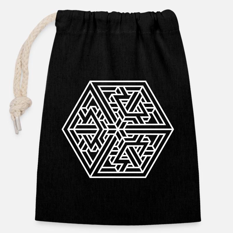 Labyrinthe Impossible – Illusion d’Optique & Escher - Sac cadeau en coton avec cordon (14 x 20 cm) - noir