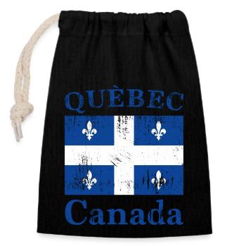 Québec Flag Vintage - Verschließbarer Geschenkbeutel aus Baumwolle (14x20cm) - Schwarz - Vorne