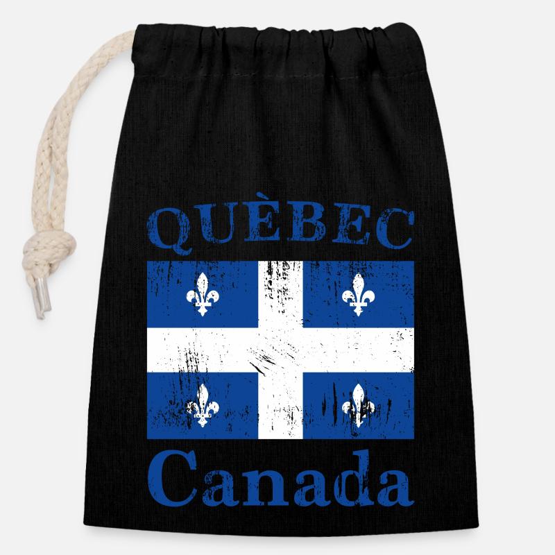 Drapeau du Québec Vintage - Sac cadeau en coton avec cordon (14 x 20 cm) - noir