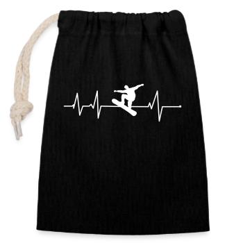 Snowboard snowboarder snowboard heartbeat EKG - Sac cadeau en coton avec cordon (14 x 20 cm) - noir - Devant
