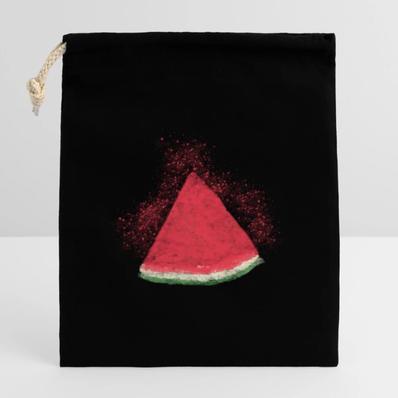 Pastèque, Pastèque, Melon, Aquarelle Sac cadeau en coton avec cordon (14 x 20 cm)