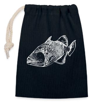 Lächelnder Drückerfisch Vintage Style - Verschließbarer Geschenkbeutel aus Baumwolle (14x20cm) - Navy - Vorne