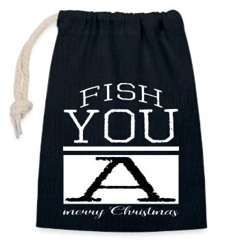 Love Fishing Boat Fishing Rod Sea - Closable cotton gift bag (14x20cm) - navy - Front