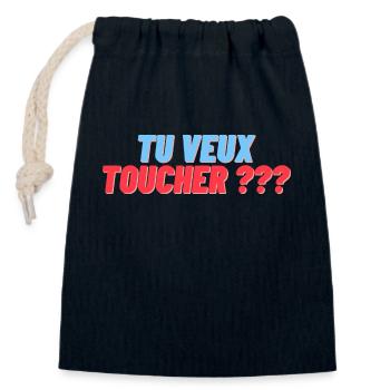 Tu veux toucher ? - Sac cadeau en coton avec cordon (14 x 20 cm) - bleu marine - Devant