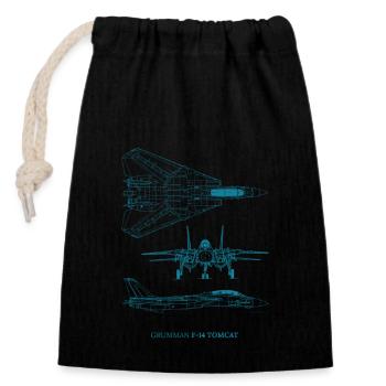 F-14 Tomcat Jet Fighter Blueprint - Closable cotton gift bag (14x20cm) - black - Front