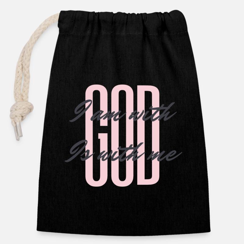 God is with me - Closable cotton gift bag (14x20cm) - black