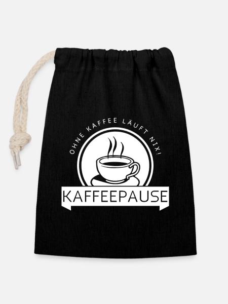 Kaffeepause - weiß - Verschließbarer Geschenkbeutel aus Baumwolle (14x20cm) - Schwarz