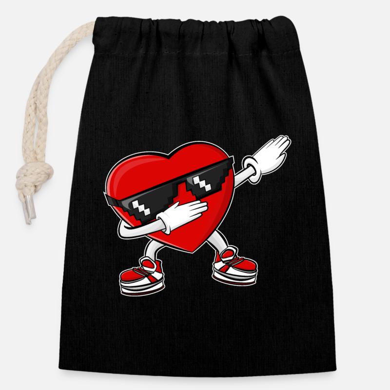 Dabbing Heart Valentine's Day - Closable cotton gift bag (14x20cm) - black