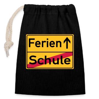 Schule - Ferien - Ortsschild - Verschließbarer Geschenkbeutel aus Baumwolle (14x20cm) - Schwarz - Vorne