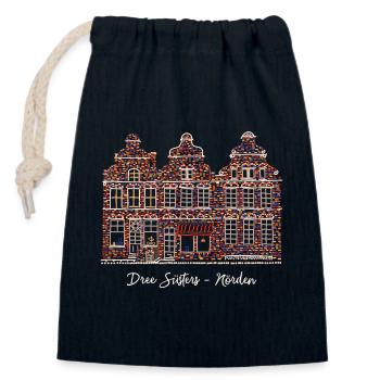Norden, Frise orientale, Trois Sœurs Bas-allemand - Sac cadeau en coton avec cordon (14 x 20 cm) - bleu marine - Devant