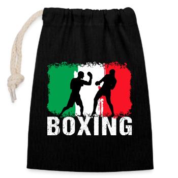Boxe Italie Arts Martiaux Boxeur - Sac cadeau en coton avec cordon (14 x 20 cm) - noir - Devant