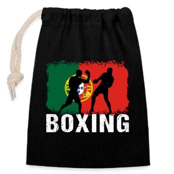 Boxe Portugal Arts Martiaux Boxeurs - Sac cadeau en coton avec cordon (14 x 20 cm) - noir - Devant