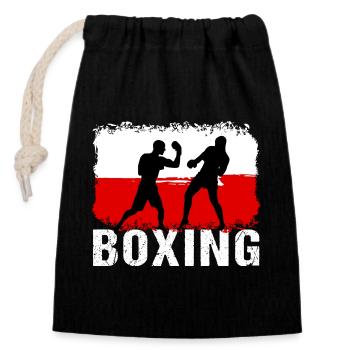 Boxe Pologne Arts Martiaux Boxeur - Sac cadeau en coton avec cordon (14 x 20 cm) - noir - Devant